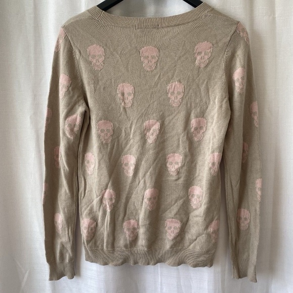 Chelsea + Theodore Skull Sweater Tan And Pink Cotton Modal - Picture 6 of 10